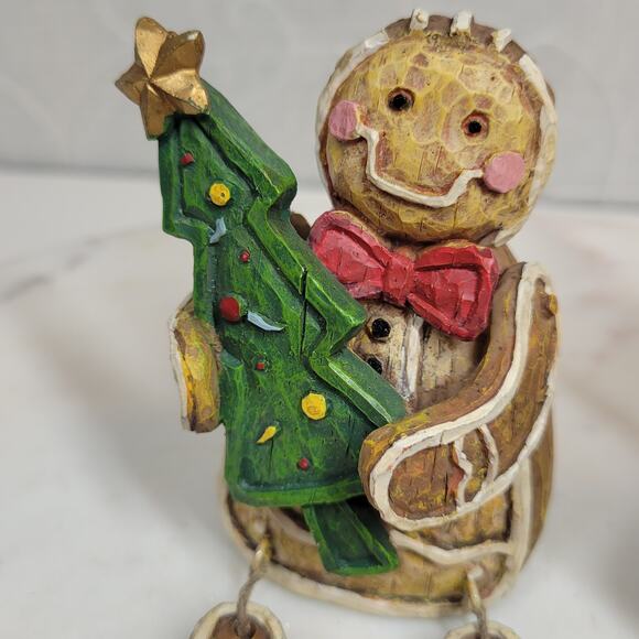 VINTAGE Sitting Gingerbread Man and Elf Dangle Leg Hanging Shelf Decorations - Picture 2 of 13